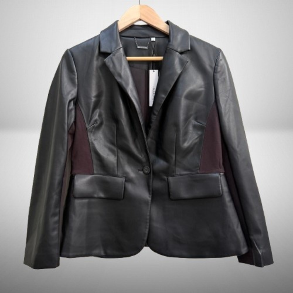 NEW Chico's Faux Leather Peplum Blazer Jacket Black Size 6